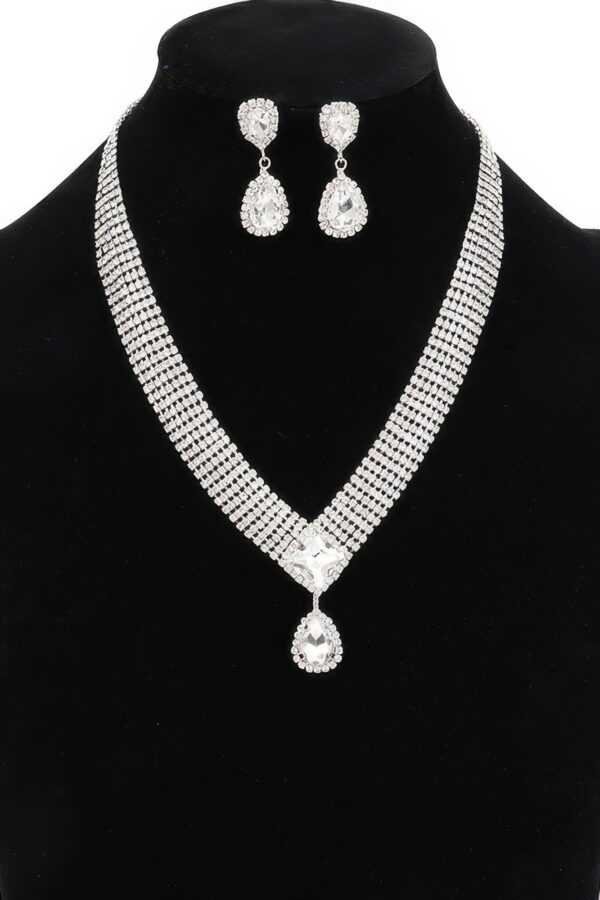 Rhinestone Necklace Set – Sparkling Collar, Gold Clear or Silver Clear