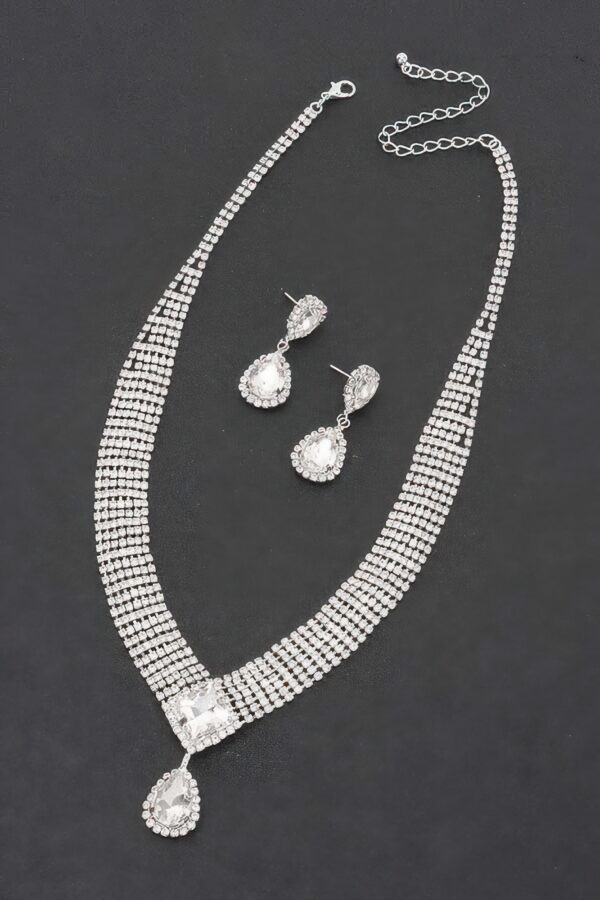 Rhinestone Necklace Set – Sparkling Collar, Gold Clear or Silver Clear