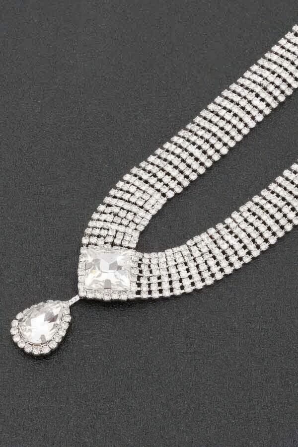Rhinestone Necklace Set – Sparkling Collar, Gold Clear or Silver Clear