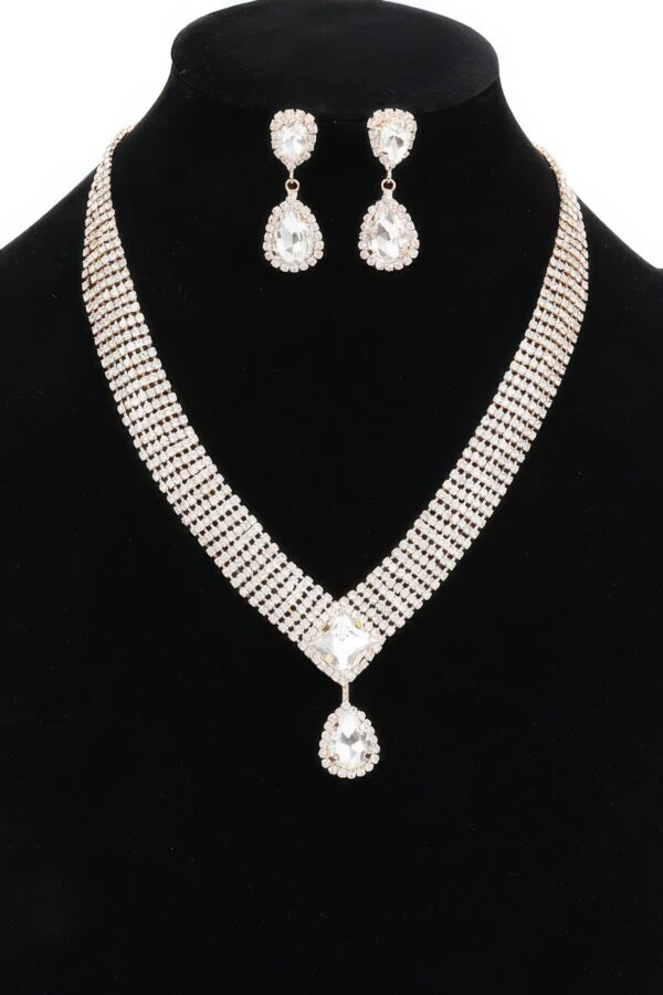 Rhinestone Necklace Set – Sparkling Collar, Gold Clear or Silver Clear