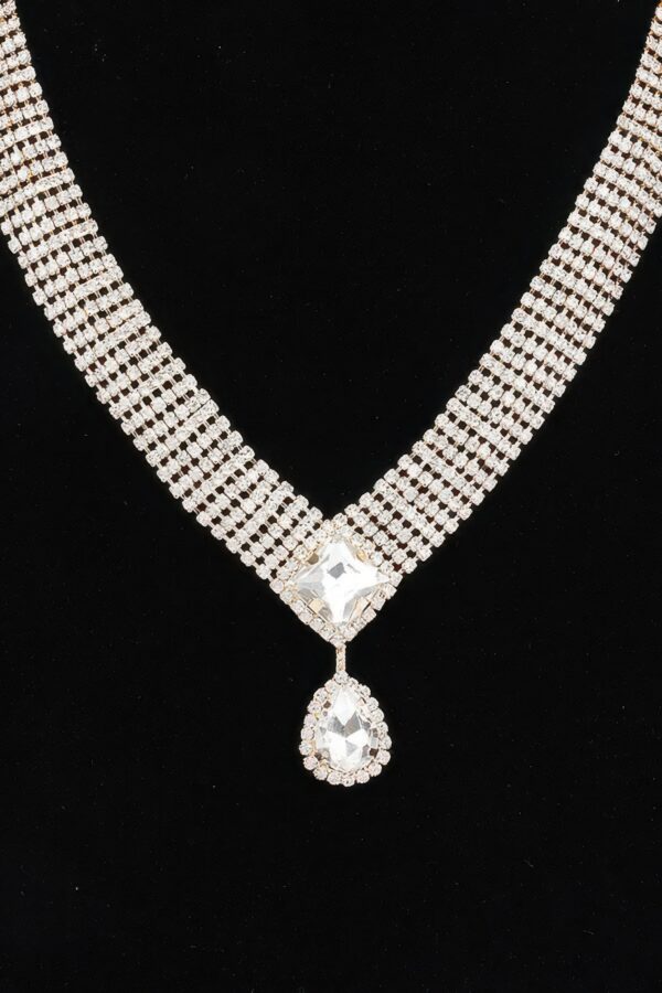 Rhinestone Necklace Set – Sparkling Collar, Gold Clear or Silver Clear