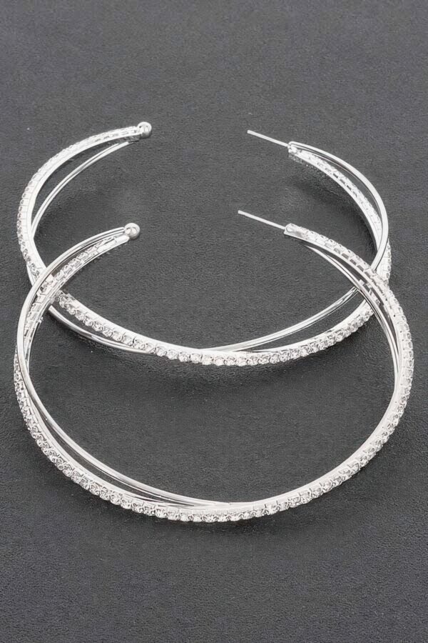 Rhinestone Hoop Earrings – Oversized 3.25 in Sparkle