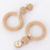 Round Faux Straw Earrings – Boho Textured Drops