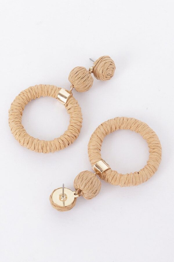 Round Faux Straw Earrings – Boho Textured Drops