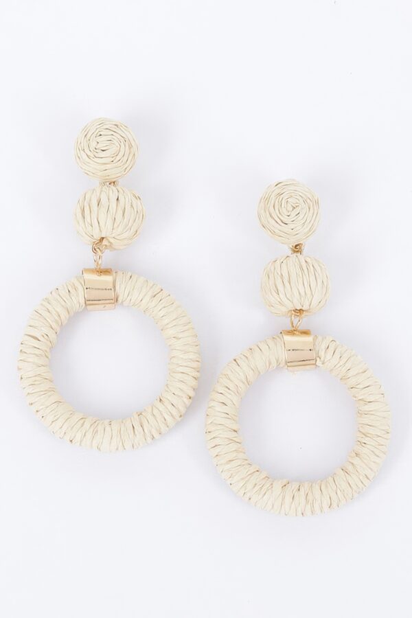 Round Faux Straw Earrings – Boho Textured Drops