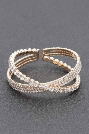 Rhinestone Bracelet – Sparkling Cluster Band (Gold or Silver)