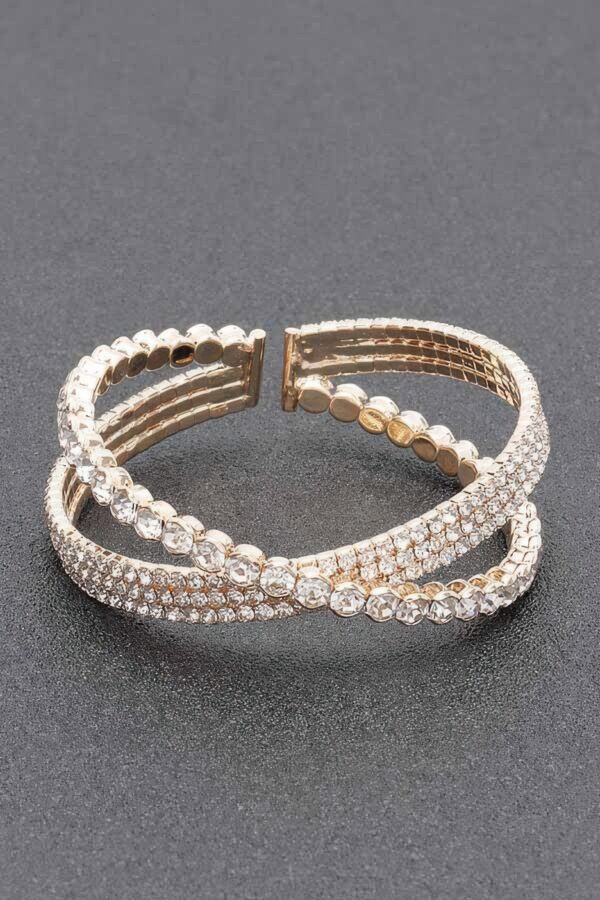 Rhinestone Bracelet – Sparkling Cluster Band (Gold or Silver)