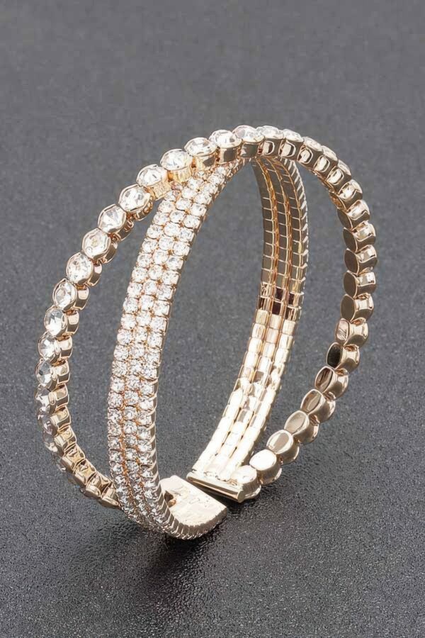 Rhinestone Bracelet – Sparkling Cluster Band (Gold or Silver)