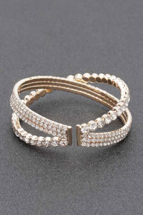 Rhinestone Bracelet – Sparkling Cluster Band (Gold or Silver)
