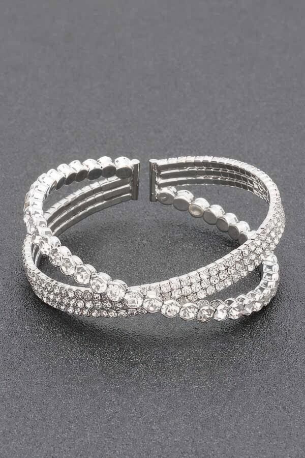 Rhinestone Bracelet – Sparkling Cluster Band (Gold or Silver)