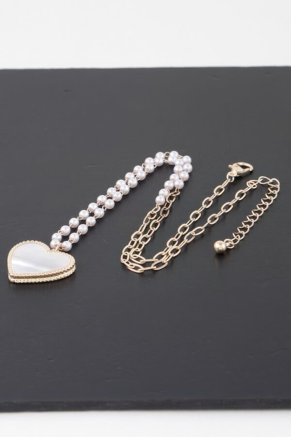 Pearled Marble Heart Necklace – Gold-Plated Chain