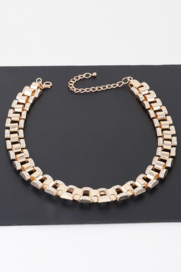Jeweled Box Chain Necklace – Clear Gemstones, Gold or Silver