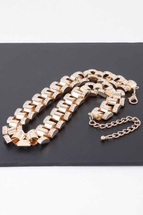 Jeweled Box Chain Necklace – Clear Gemstones, Gold or Silver