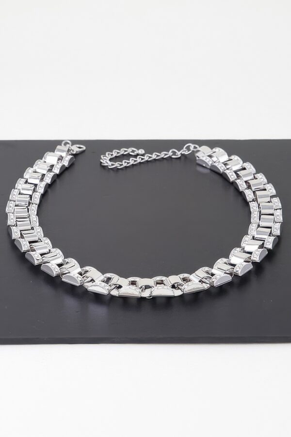 Jeweled Box Chain Necklace – Clear Gemstones, Gold or Silver