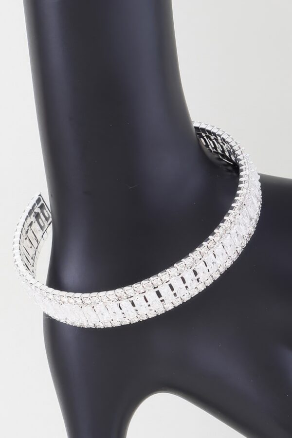 Wide Cubic Zirconia Silver-Plated Cuff Bracelet