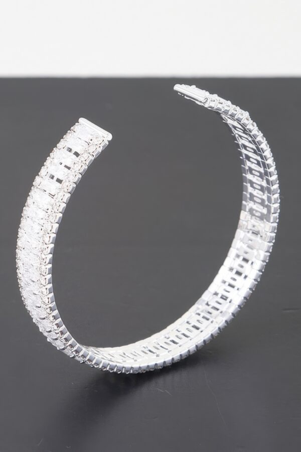 Wide Cubic Zirconia Silver-Plated Cuff Bracelet