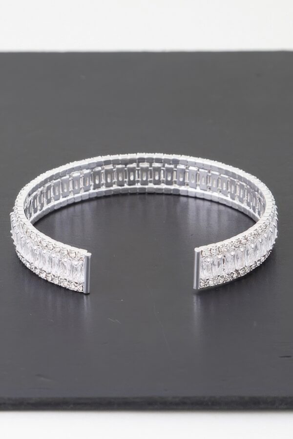 Wide Cubic Zirconia Silver-Plated Cuff Bracelet