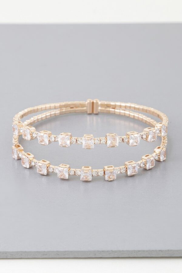 Double Cubic Zirconia Bracelet – Twin Stone, Gold or Silver