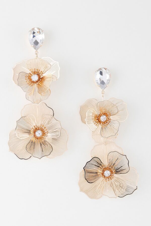Jewel Flower Teardrop Earrings with Clear Jewels