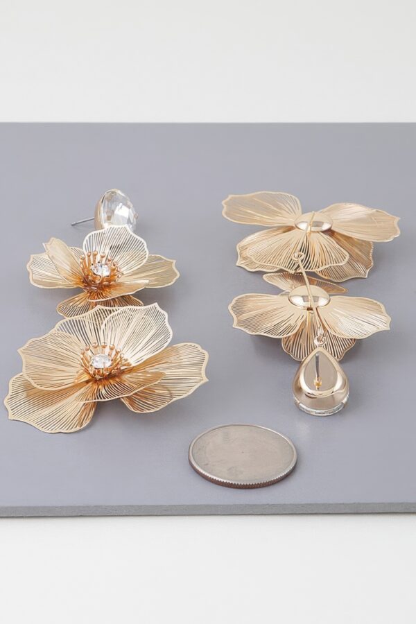 Jewel Flower Teardrop Earrings with Clear Jewels