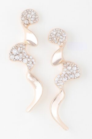 Wave Drop Earrings with Clear Jewels – Gold or Silver