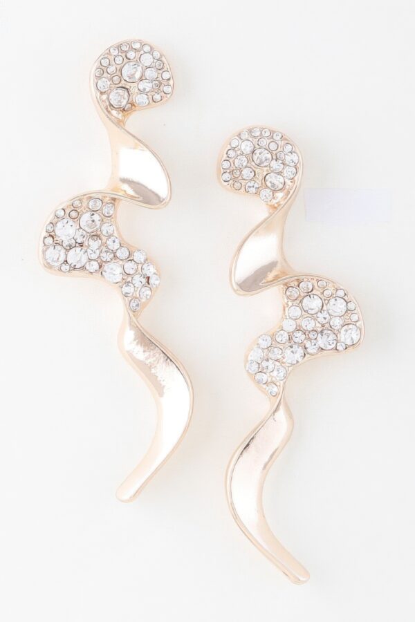 Wave Drop Earrings with Clear Jewels – Gold or Silver