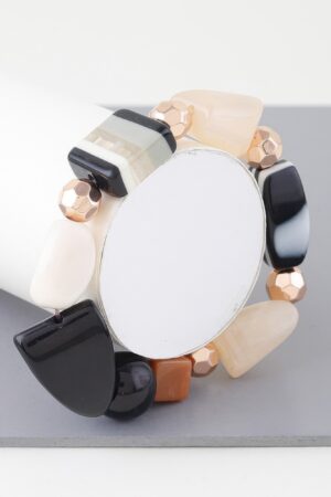 Geometric Multi-Stone Bracelet – Polished Metal
