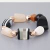 Geometric Multi-Stone Bracelet – Polished Metal