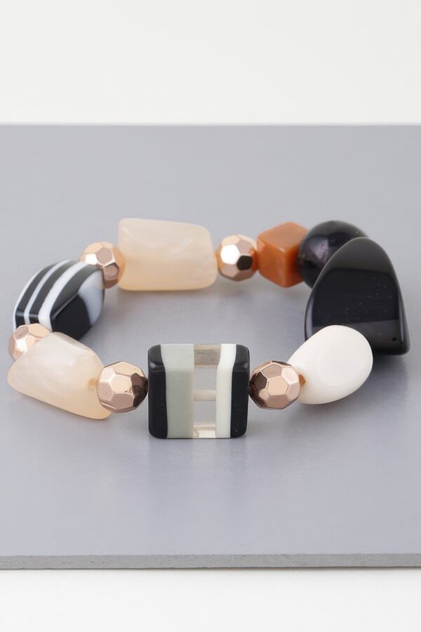 Geometric Multi-Stone Bracelet – Polished Metal