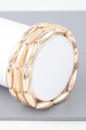Triple Wide Beaded Cuff Bracelet – Gold or Silver