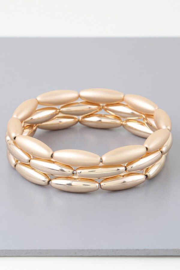 Triple Wide Beaded Cuff Bracelet – Gold or Silver