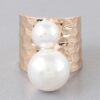 Hammered Twin Pearl Ring – Gold Hammered Band