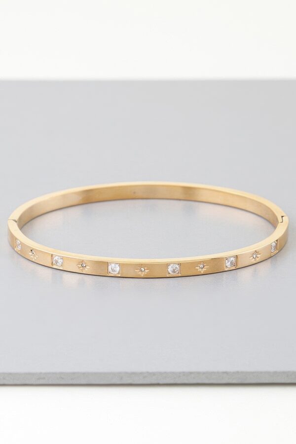 Cubic Star Cuff Bracelet with Clear Stones – Gold/Silver