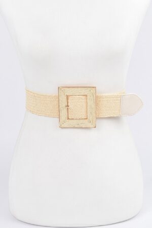 Square Buckle Stretch Belt – Elastic Khaki/Nude