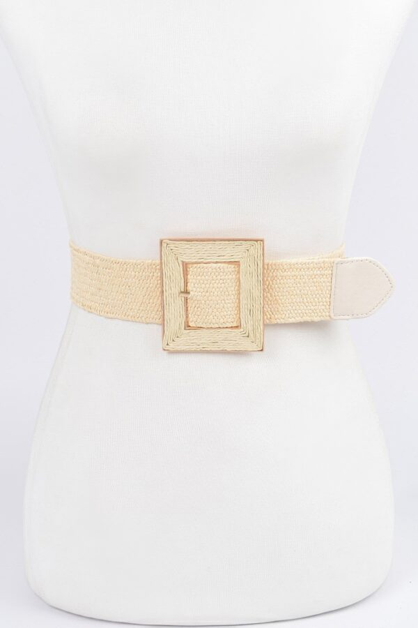 Square Buckle Stretch Belt – Elastic Khaki/Nude