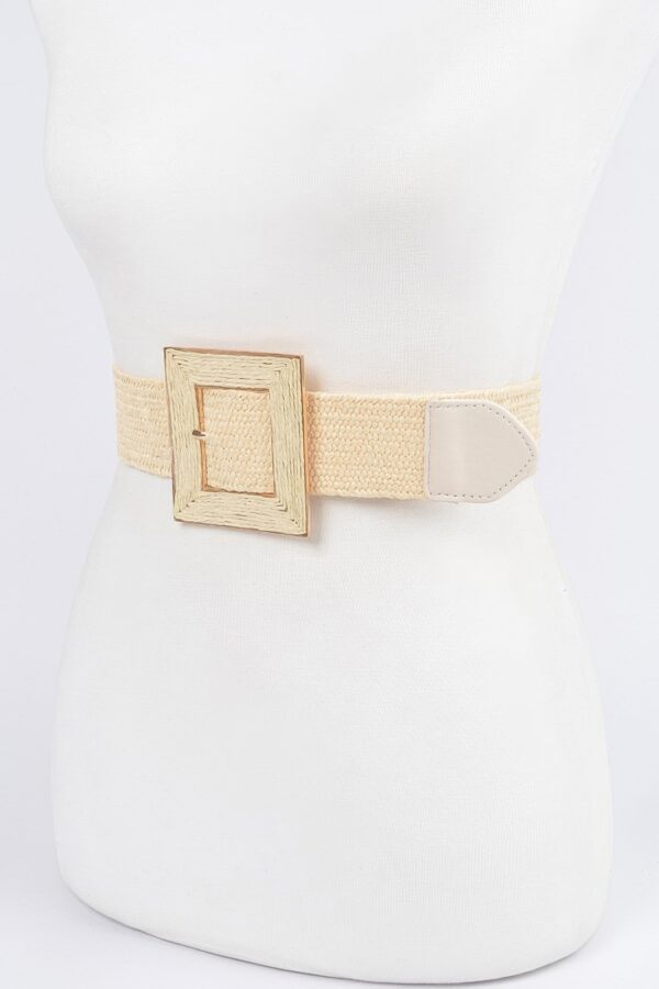 Square Buckle Stretch Belt – Elastic Khaki/Nude