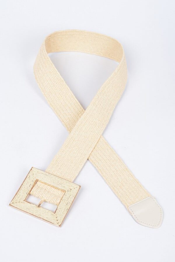 Square Buckle Stretch Belt – Elastic Khaki/Nude