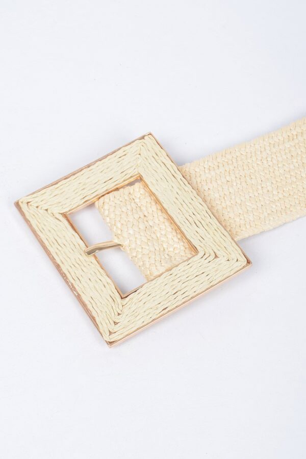 Square Buckle Stretch Belt – Elastic Khaki/Nude
