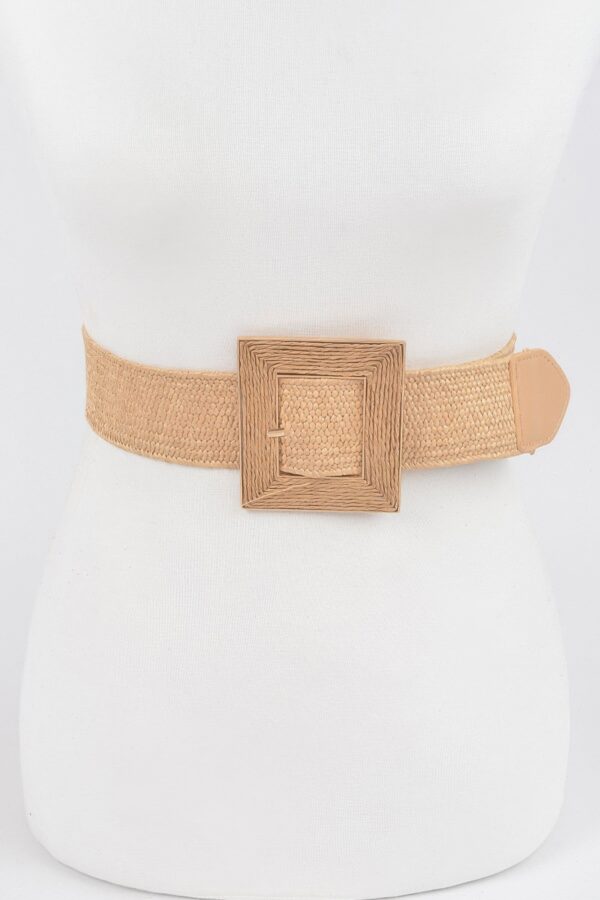 Square Buckle Stretch Belt – Elastic Khaki/Nude