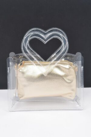 Transparent Clutch with Heart Handle and Pouch