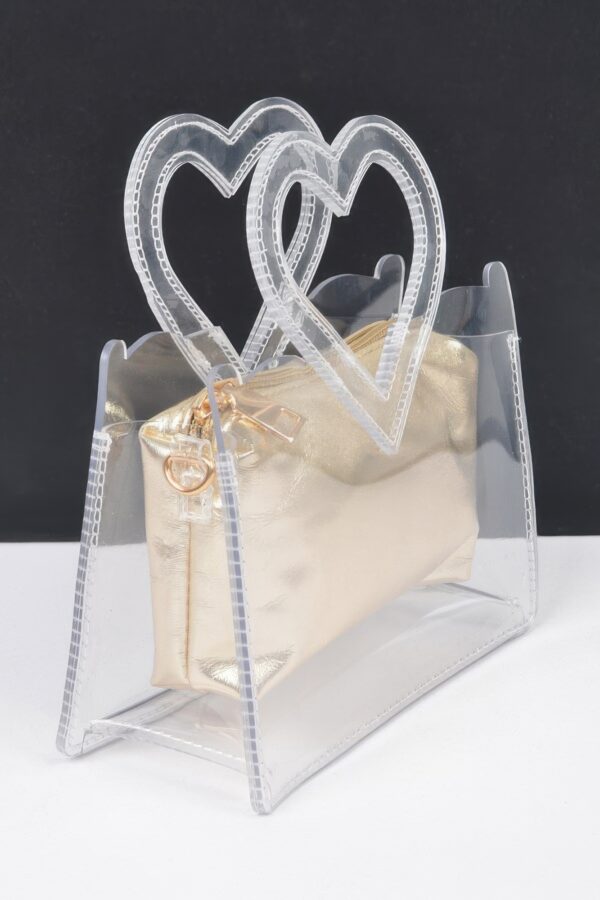 Transparent Clutch with Heart Handle and Pouch