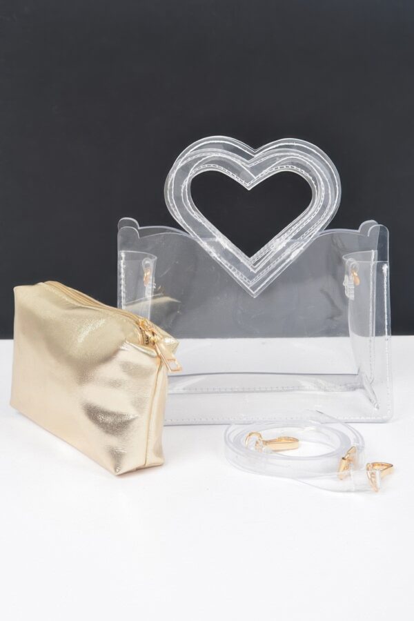 Transparent Clutch with Heart Handle and Pouch