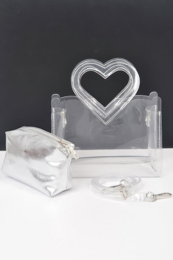 Transparent Clutch with Heart Handle and Pouch