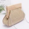 Faux Straw Clutch with Wood Frame – Ivory, Khaki