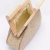 Faux Straw Clutch with Wood Frame – Ivory, Khaki
