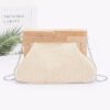 Faux Straw Clutch with Wood Frame – Ivory, Khaki