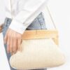 Faux Straw Clutch with Wood Frame – Ivory, Khaki