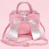 Metallic Bow Top Handle Clutch – Light Pink