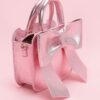 Metallic Bow Top Handle Clutch – Light Pink