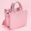Metallic Bow Top Handle Clutch – Light Pink